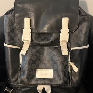 Coach TRACK BACKPACK SIGNATURE Canvas / C6654 / Charcoal Black / Chalk